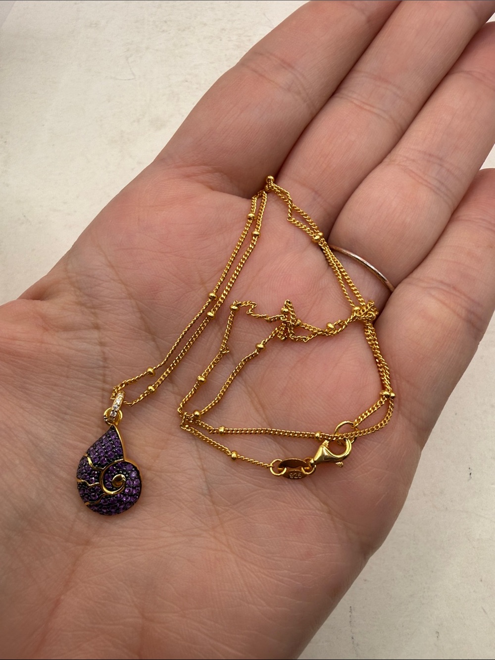 NWT Disney The Little Mermaid Ursula Shell Pendant Necklace 925 Gold Tone Purple